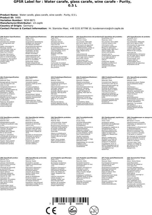 Produktbild Ich-zapfe Karaffe, Wasserkaraffe, Glaskaraffe, Weinkaraffe - Purity, 0,5 l (0.50 l)