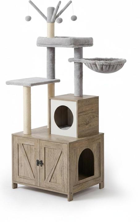 Produktbild Relaxdays Kratzbaum (150 cm, Grau, Hellbraun, Weiss)