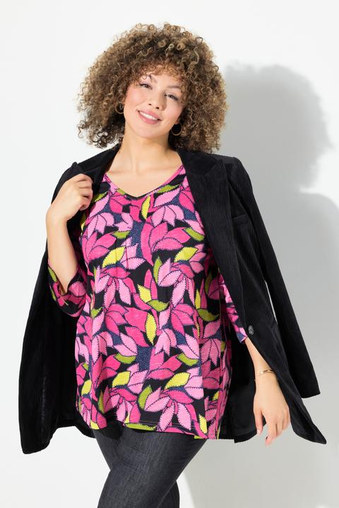 Produktbild Ulla Popken Shirt, Blätter, A-Linie, V-Ausschnitt, 3/4-Arm (46, 48)
