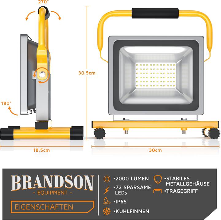 Produktbild Brandson Baustrahler LED, 30W, 2500 Lumen, Fluter, Bauscheinwerfer, Arbeitsleuchte, Arbeitsscheinwerfer, IP65 (2500 lm)