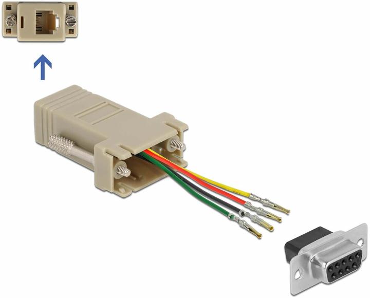 Produktbild Delock Adapter D-Sub 9 Pin Buchse zu RJ11/RJ14 6P/4C Buchse Montagesatz (0.05 m)