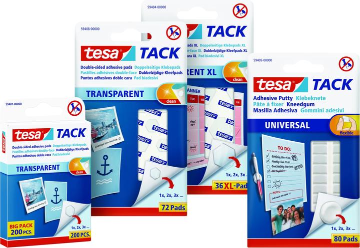 Image du produit tesa 3x TACK pâte à modeler, pastilles adhésives malléables, 3 x 80 pièces