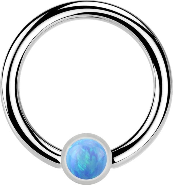 Produktbild Star Piercing Micro Closure Ring silber Zylinder Opal hellblau (Chirurgenstahl 316L, ohne Messing)