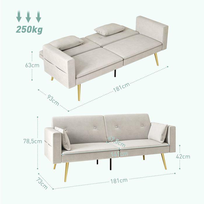 Image du produit Swisshandel24 2-Sitzer Sofa mit Bettfunktion, Verstellbare Rückenlehne, weiche Kissen, Beige (Canapé-lit)