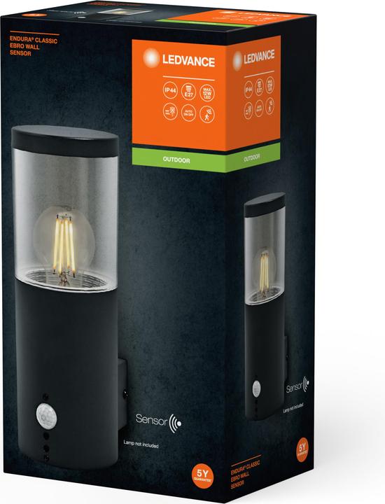 Actual product image Ledvance Endura Classic Ebro Wall Sensor E27 Dark Grey (E27, IP44)
