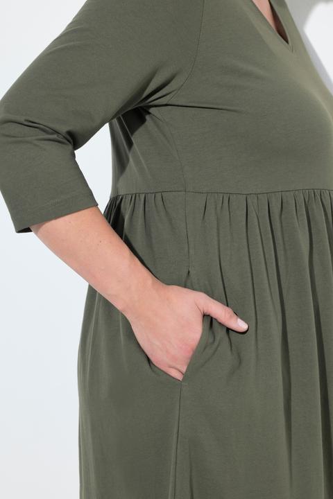 Produktbild Ulla Popken Jerseykleid, Empirenaht, V-Ausschnitt, 3/4-Arm, Taschen (62)