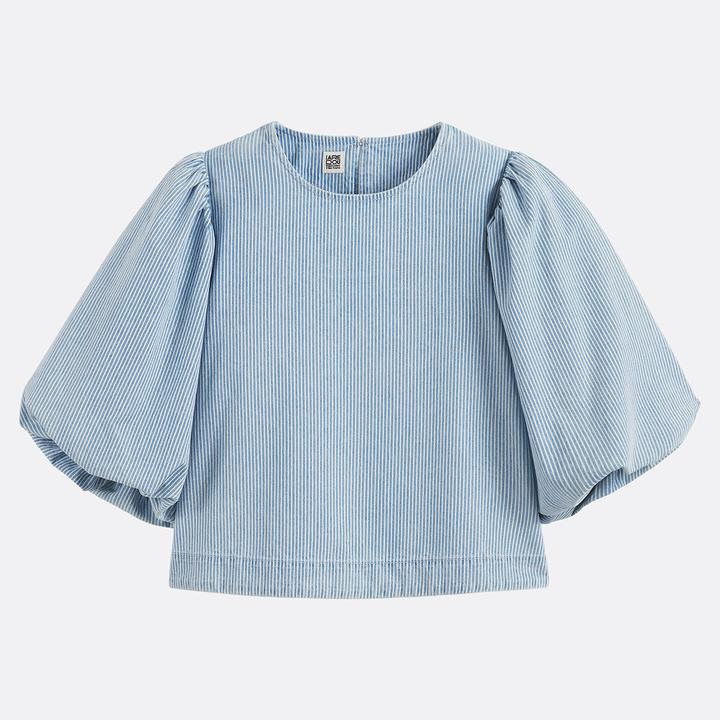Immagine prodotto BlockX Kurze gestreifte Bluse mit 3/4 Puffärmeln (S)