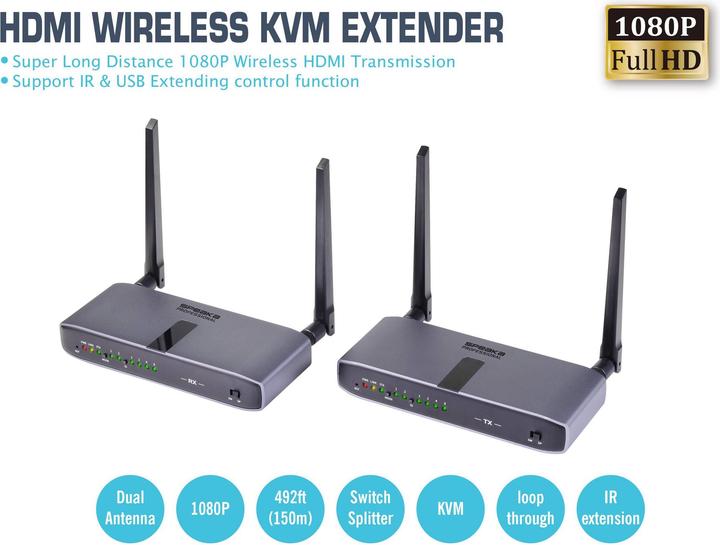 Actual product image SpeaKa Professional SP-HWE-800 HDMI Wireless Transmission (Set) 150m 5180MHz, 5240MHz 1920 x 1080 Pixel S (150 m, Audio return channel)