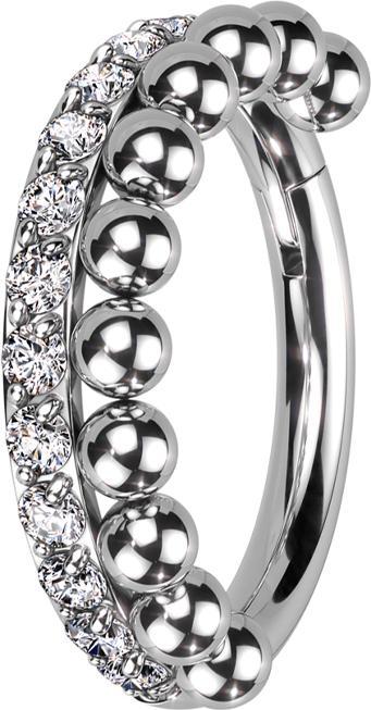 Produktbild Star Piercing Micro Segmentring klappbar silber seitlich Kristalle front Kugeln (Chirurgenstahl 316L, ohne Messing)