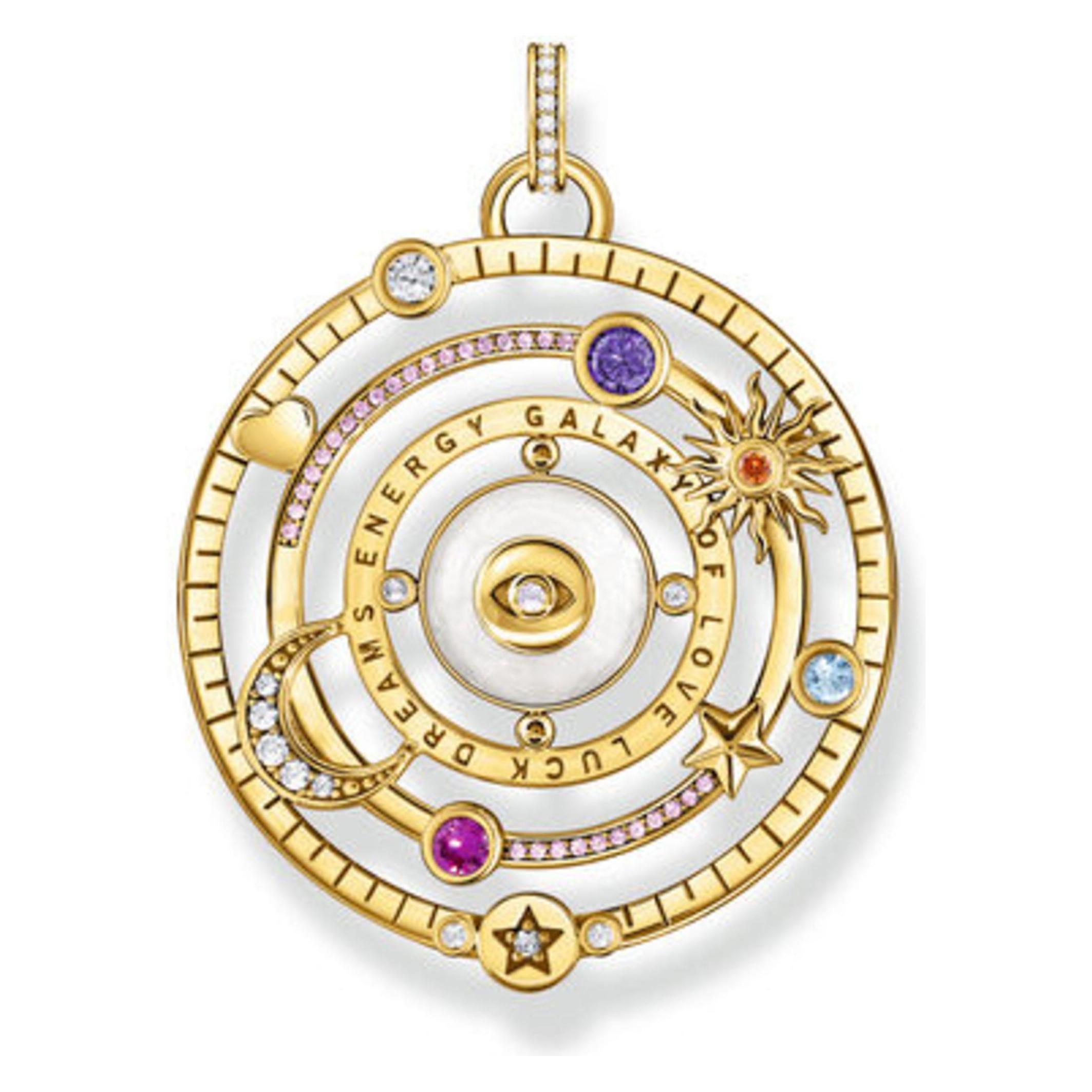 Thomas Sabo, Kettenanhänger, Kettenanhänger Halbkugel Mit Auge Bunte Steine Vergoldet, (925er Silber, Emaille, Emaille/Silber)