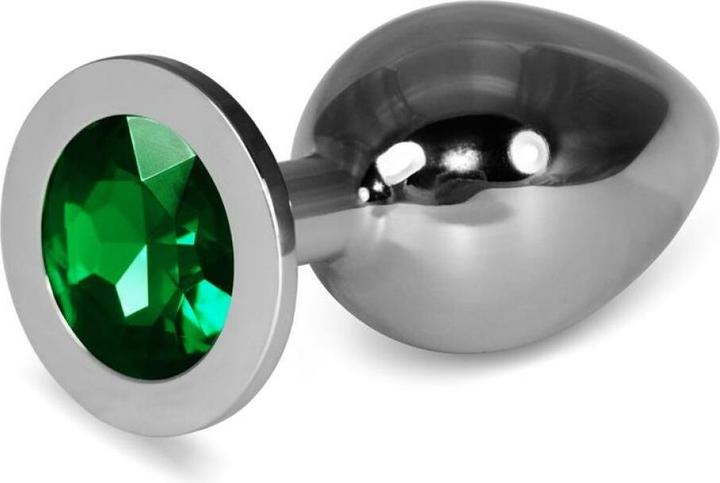 Actual product image Lovetoy Metal Butt Plug RoseBud Classic with Green Jewel Size L