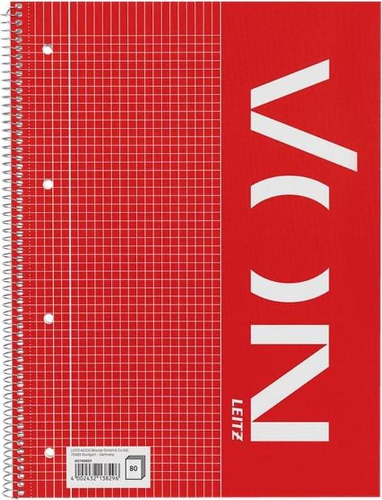 Image du produit von Notizblock A4 kariert, 80 Blatt, Rot, 5 Stück (A4, Quadrillé, Couverture rigide)