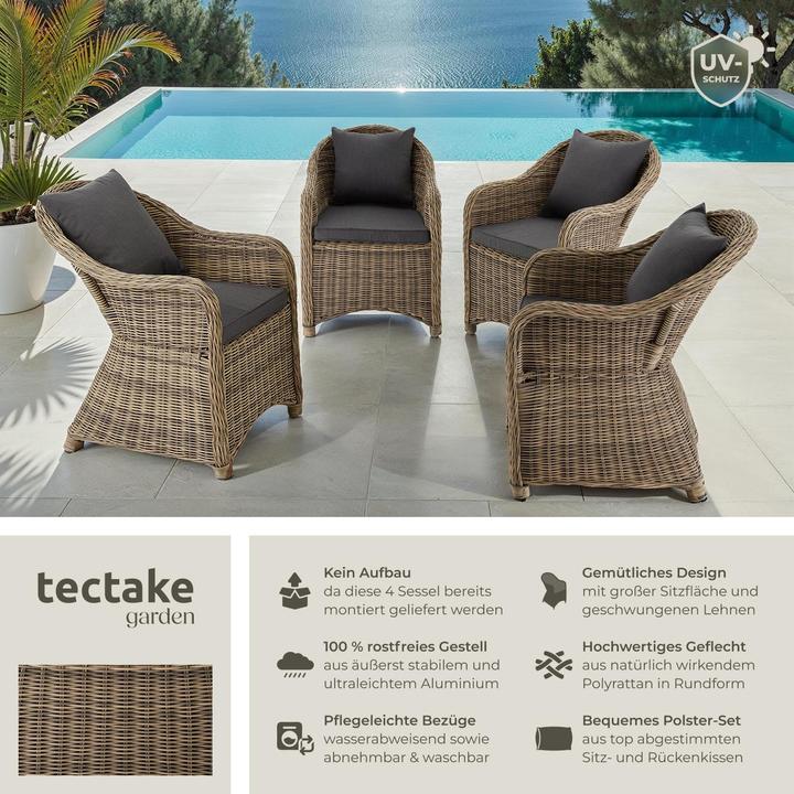 Actual product image tectake 4 Garden chairs luxury rattan + cushions