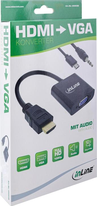 Produktbild InLine ® Dongle Konverter HDMI zu VGA, mit Audio, Eingang HDMI, Ausgang VGA und Stereo Audio