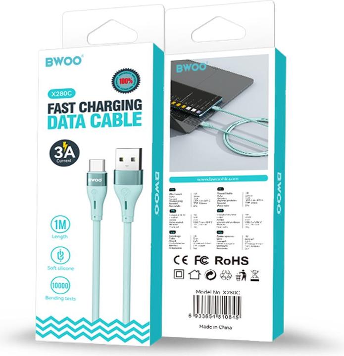 Produktbild Bwoo Minimalistisches Silikon 3A Kabel X280C USB-A auf USB-C grün (1 m, 15 W)