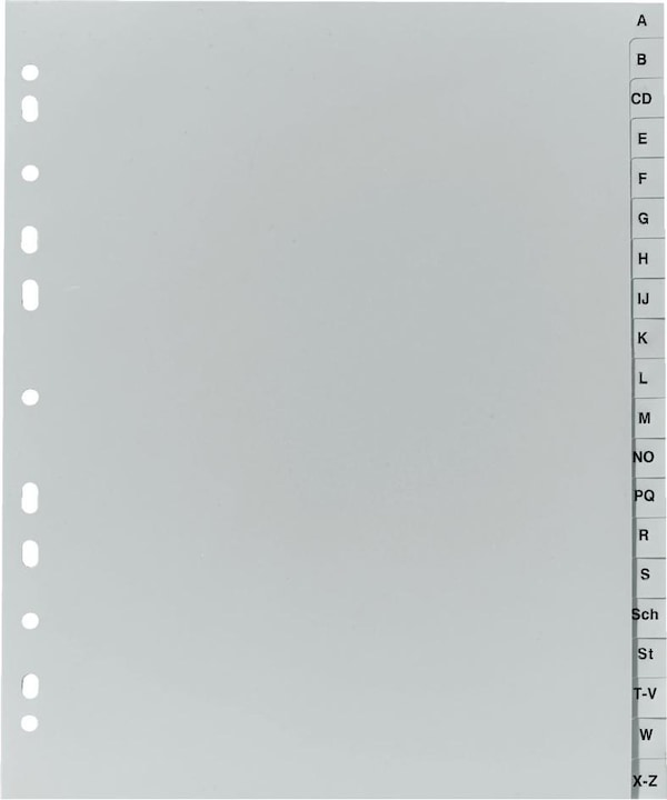 Produktbild Herlitz Kunststoffregister, A-Z, A4 extra breit, 20-teilig grau, PP-Folie, Eurolochung, Maße: (B)240 x
