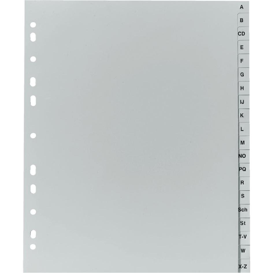 Herlitz, Ordner Zubehör, Kunststoffregister, A-Z, A4 extra breit, 20-teilig grau, PP-Folie, Eurolochung, Maße: (B)240 x