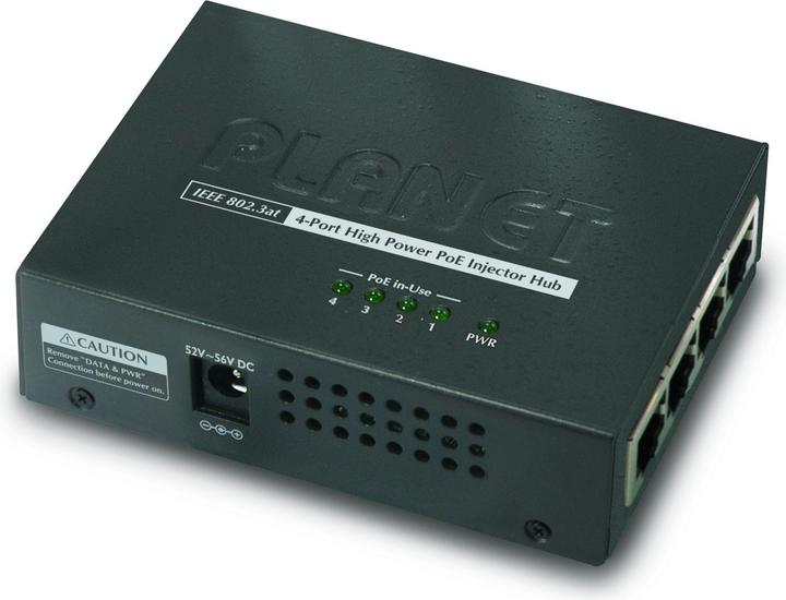 Planet PoE 802.3at Injector 4-Port RJ-45 Hub 10/100/1000 Mbps Weight: 220g (802.3at (PoE+), 30.80 W)