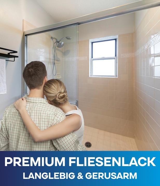 Produktbild Plid Fliesenlack Set 1,5l Cremeweiss glänzend- für ca. 16m² / Fliesenfarbe Lackierset (Cremeweiss, 1.50 l)