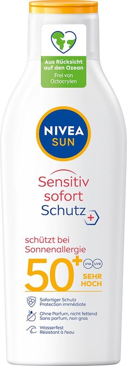 Actual product image NIVEA Sun Sensitive Immediate Protect Sun Lotion SPF 50+ Lot (Sun lotion, SPF 50, 200 ml, 236 g)