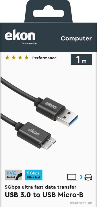 Image du produit Ekon Câble avec Type A mâle 3.0 USB et micro-USB mâle (1 m, USB 3.2 Gen 1)