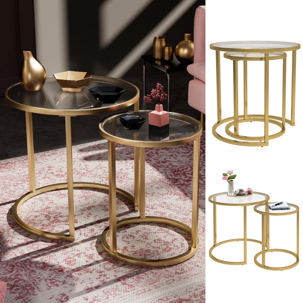 Thumbnail - Vicco, Couchtisch + Beistelltisch, Beistelltisch-Set Sevilla, Glas, 50 x 35 cm 2er Set