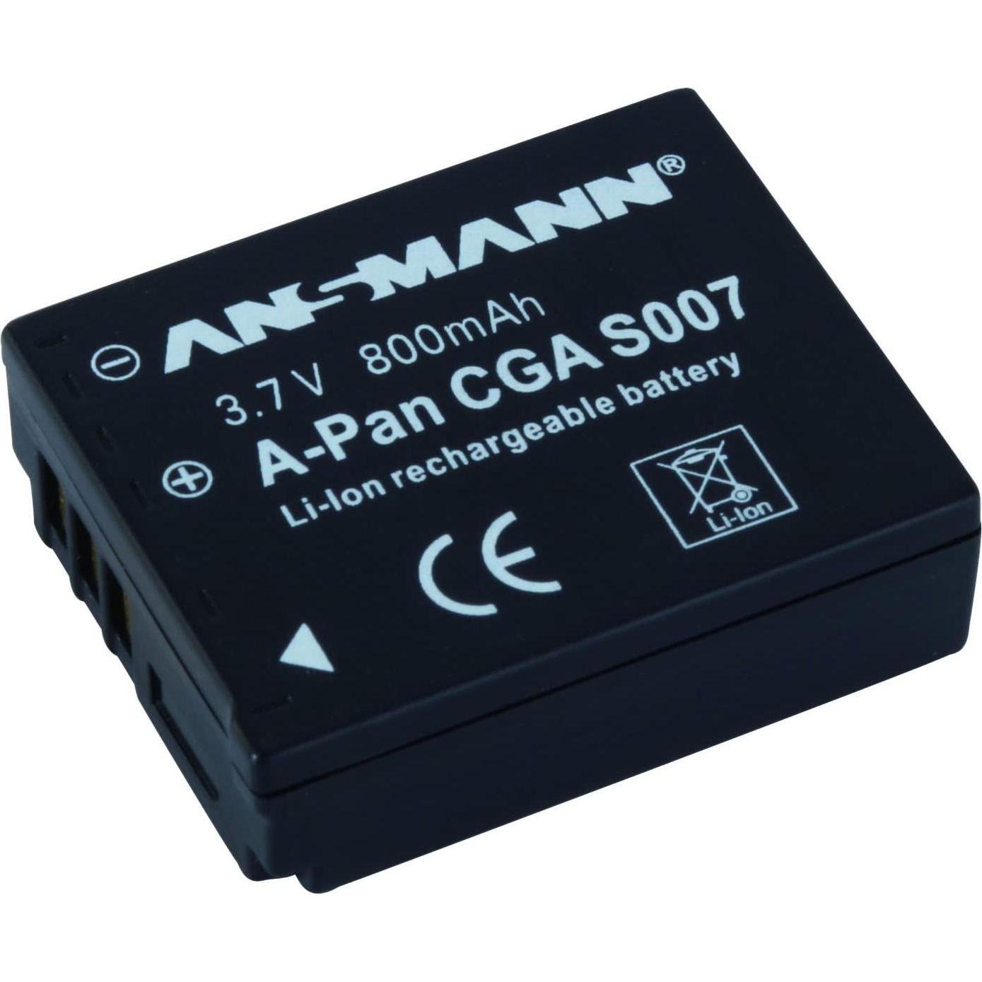 Ansmann Batteria Panasonic CGA-S007 (Batteria della fotocamera), Alimentatore fotocamera, Nero