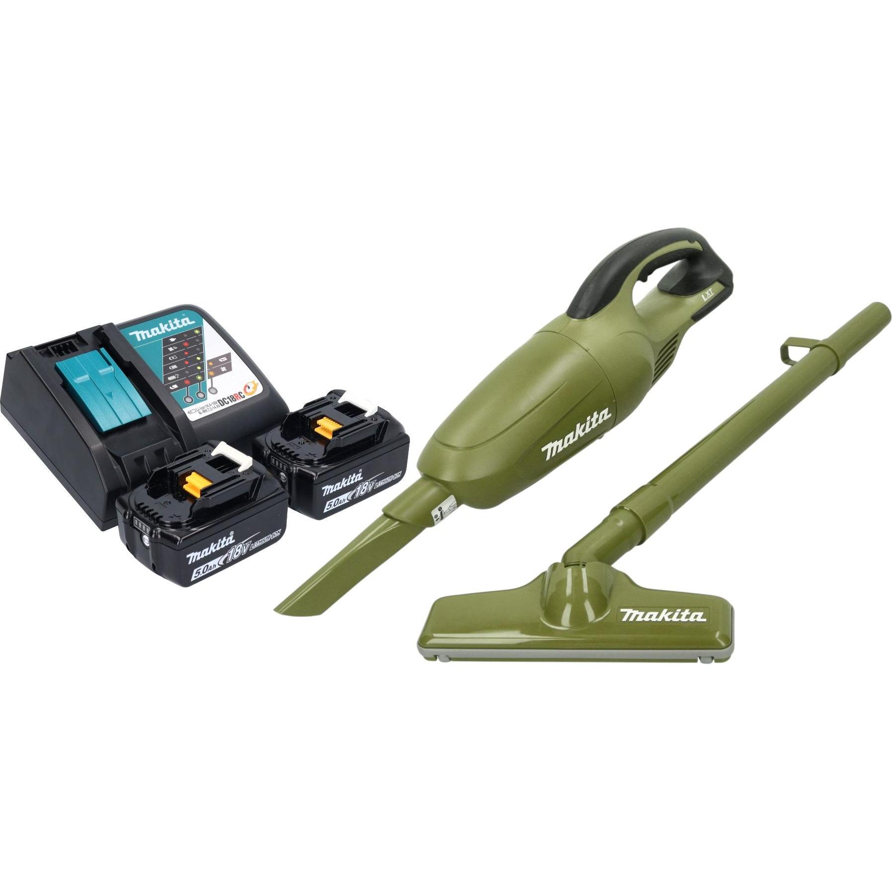Makita DCL 180 RT2O Akku Staubsauger 18 V 0,65 l Olive Outdoor Adventure Serie + 2x Akku 5,0 Ah +, Staubsauger, Grün
