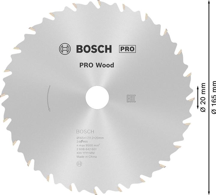 Image du produit Bosch Professional Zubehör Lame de scie circulaire PRO Wood, 165 x 1.7 x 20 mm