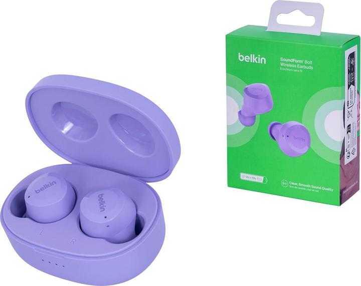 Produktbild Belkin wireless soundform bolt tws hellviolett (Keine Geräuschunterdrückung, 28 h, Kabellos)