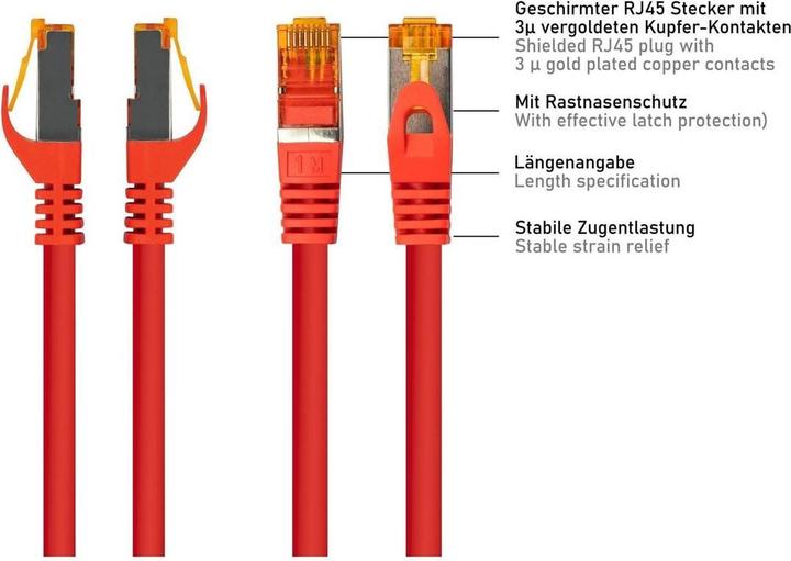 Produktbild Kabelmeister RJ45 Patchkabel Cat. 7, TPE, rot, 50m – flexibles Netzwerkkabel (S/FTP, CAT7, 50 m)