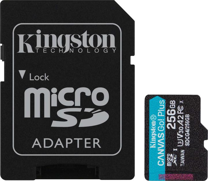 Kingston Card Canvas Go Plus MicroSD +ADP 256GB (256 GB, microSDXC, U3, UHS-I)