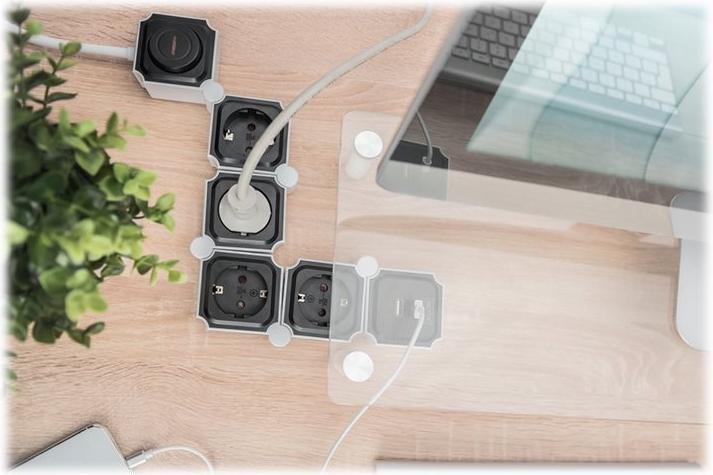 Image du produit Digitus Barrette flexible de 4 prises avec 2 ports USB et interrupteur (4 x, CEE 7/3, 1.60 m)