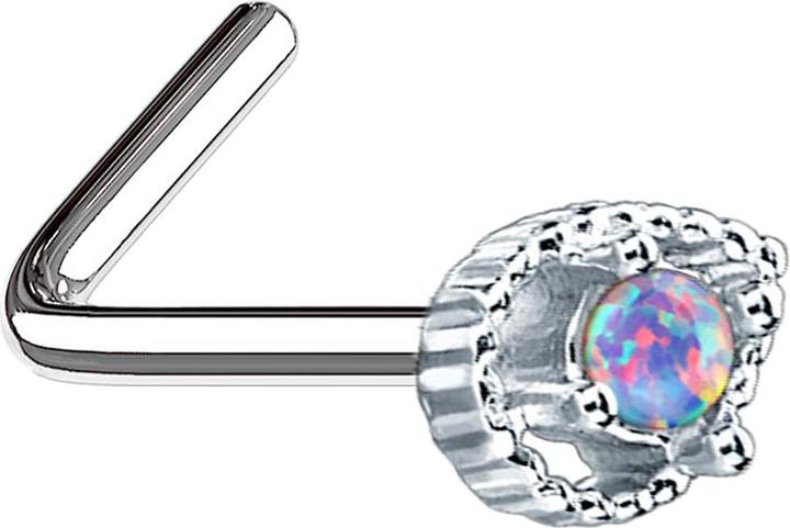 Produktbild Star Piercing Nasenstecker gewinkelt silber Tropfen mit Opal violett (Messing, Chirurgenstahl 316L)