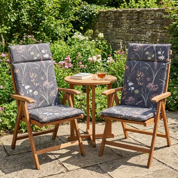 Produktbild Natura Punto 2er-Set Hochlehner-Auflage, Gartenstuhlkissen wasserabweisend, Blumenmuster anthrazit (120 x 50 cm)