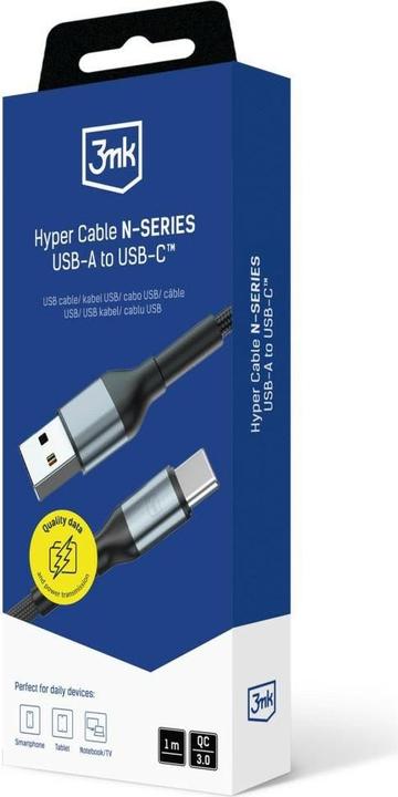 Image du produit 3MK Kabel Hyper Cable N-SERIES USB-A do USB-C 1m 9V/2A 18W QC 3.0 czarny (1 m, USB 2.0, 18 W)