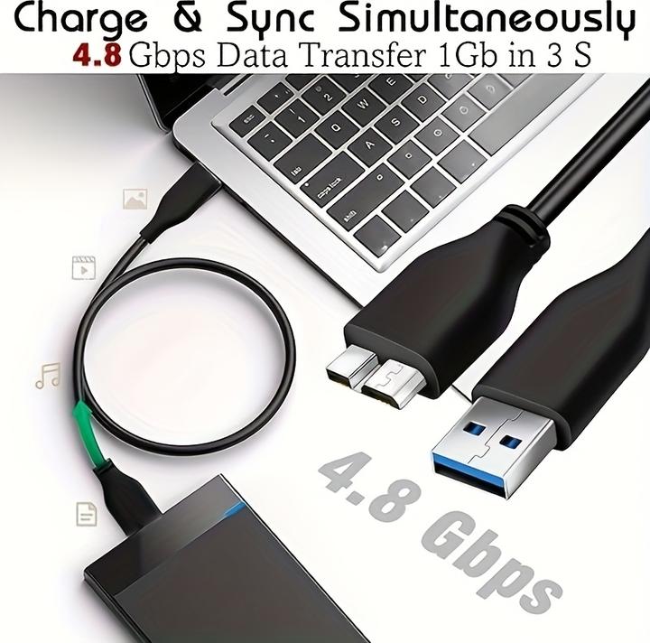Produktbild PhoneLook USB A 3.0 zu Micro USB B Datenkabel schnell (4,8 Gbps) für externe Festplatten (1 m) (1 m, USB 3.2 Gen 1, 4.80 W)