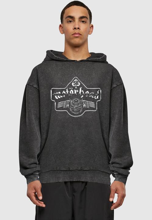 Produktbild Merchcode Motorhead - 50th Ace Wings Chrome Emblem Acid Washed Oversized Hoody - 193775 (S)