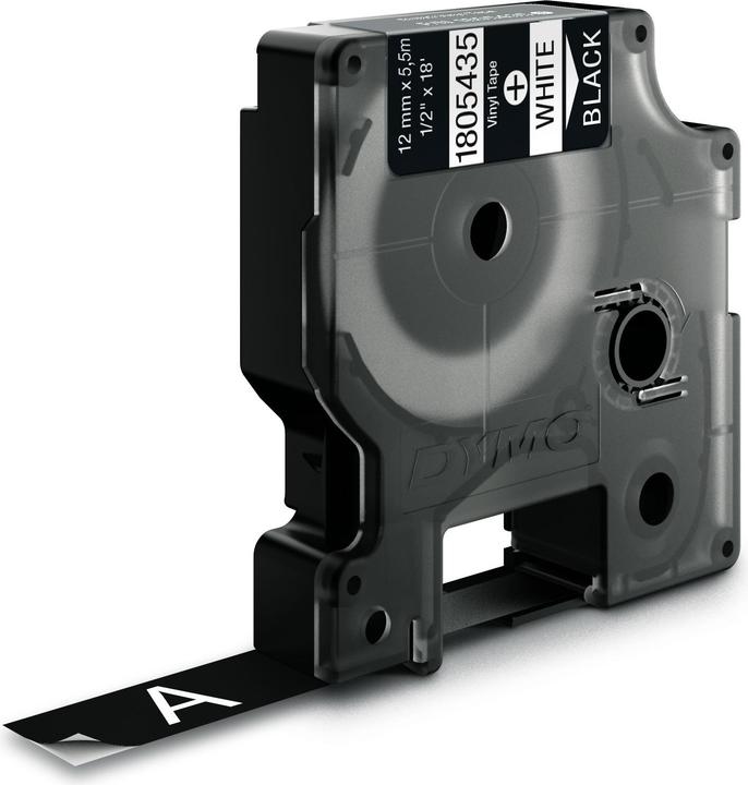 Dymo Rhino 12mm white on black vinyl (1.20 cm, Black)