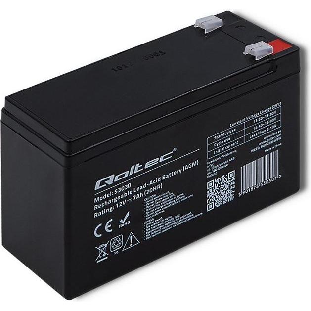 Qoltec, Versorgungsbatterie, 53030 - AGM (Absorbierende Glasmatte) - 7 Ah - 12 V - 72 A - Motorrad - Schwarz (12 V, 7 Ah...