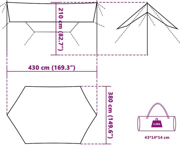 Image du produit vidaXL Campingplane (Tarp abri de camping, 3.40 kg)