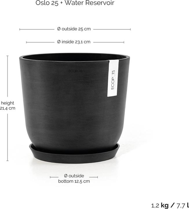 Actual product image Ecopots Oslo 25 + Water Reservoir White Grey (25 x 21.40 cm)