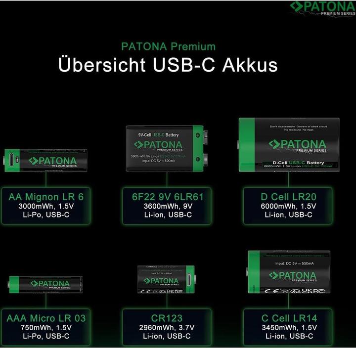 Productafbeelding Patona Premium oplaadbare batterij 4x CR123 USB-C (4 Pcs., RCR123A, 800 mAh)