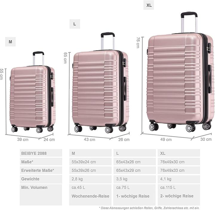 Produktbild Beibye Reisekoffer Rosa Goldfarben Set (115 l)