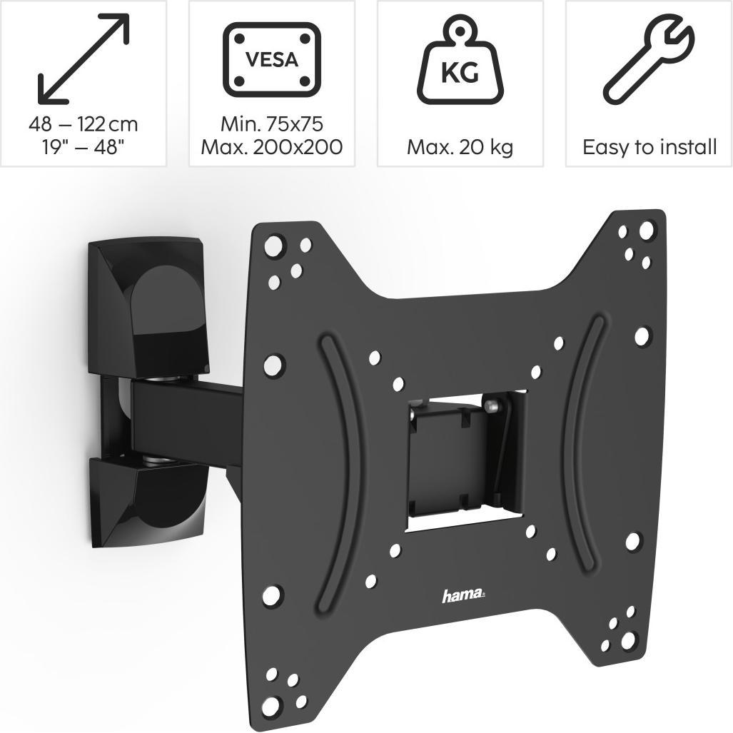 Thumbnail - Hama Fullmotion (Wand, 48", 20 kg), TV Wandhalterung, Schwarz