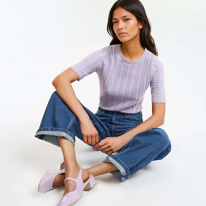 Image du produit La Redoute Collections Pullover mit Rundhalsausschnitt und kurzen Ärmeln aus Pointelle-Mesh (S)