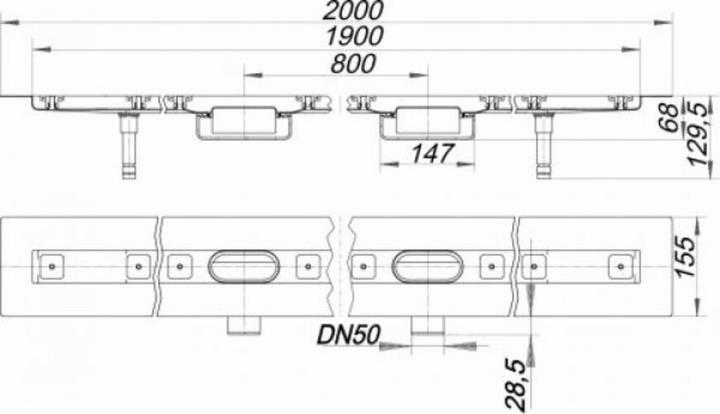 Produktbild Dallmer Duschrinne CeraLine Nano F 1900mm, 524775, DN 50 Bauhöhe 68mm (2145 mm)