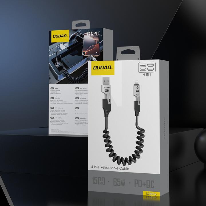 Productafbeelding Dudao L20 Pro 4-in-1 USB-A / USB-C - Lightning / USB-C Kabel - Schwarz (1.50 m, 65 W)