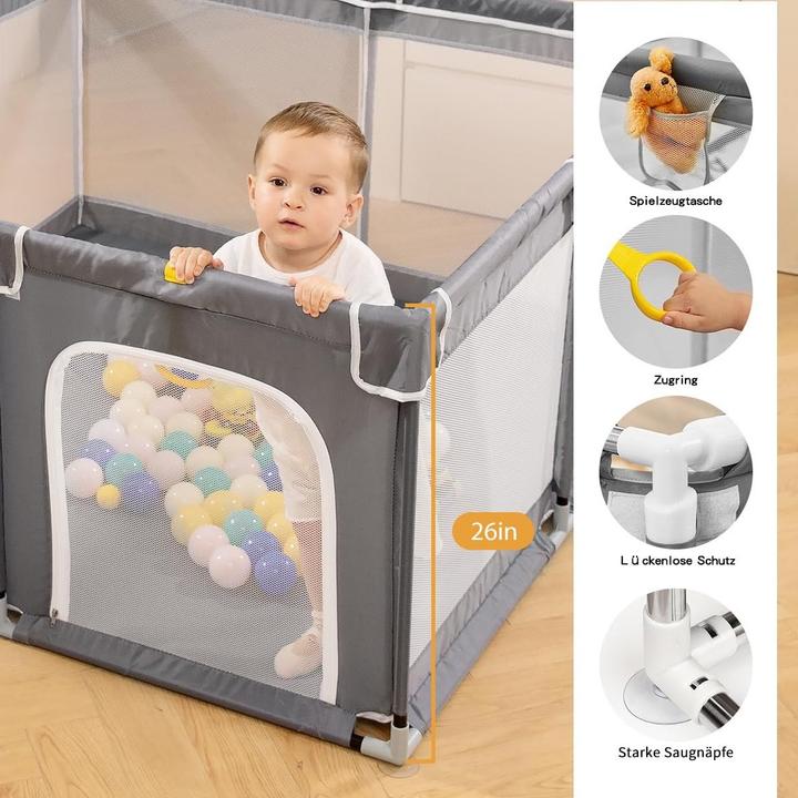 Actual product image Milkii Laufgitter/ Laufstall mit Aufbewahrungstasche, Grau (127 x 127 cm) (127 cm, 127 cm)