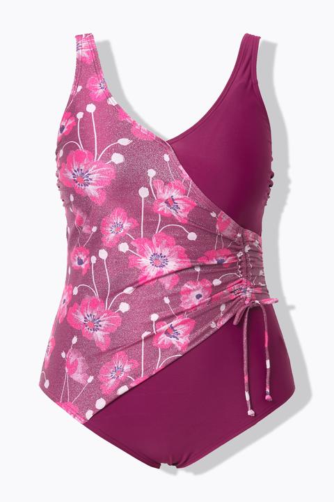 Produktbild Ulla Popken Badeanzug, Glitzerblüten, Wickeloptik, Softcups, recycelt (50)